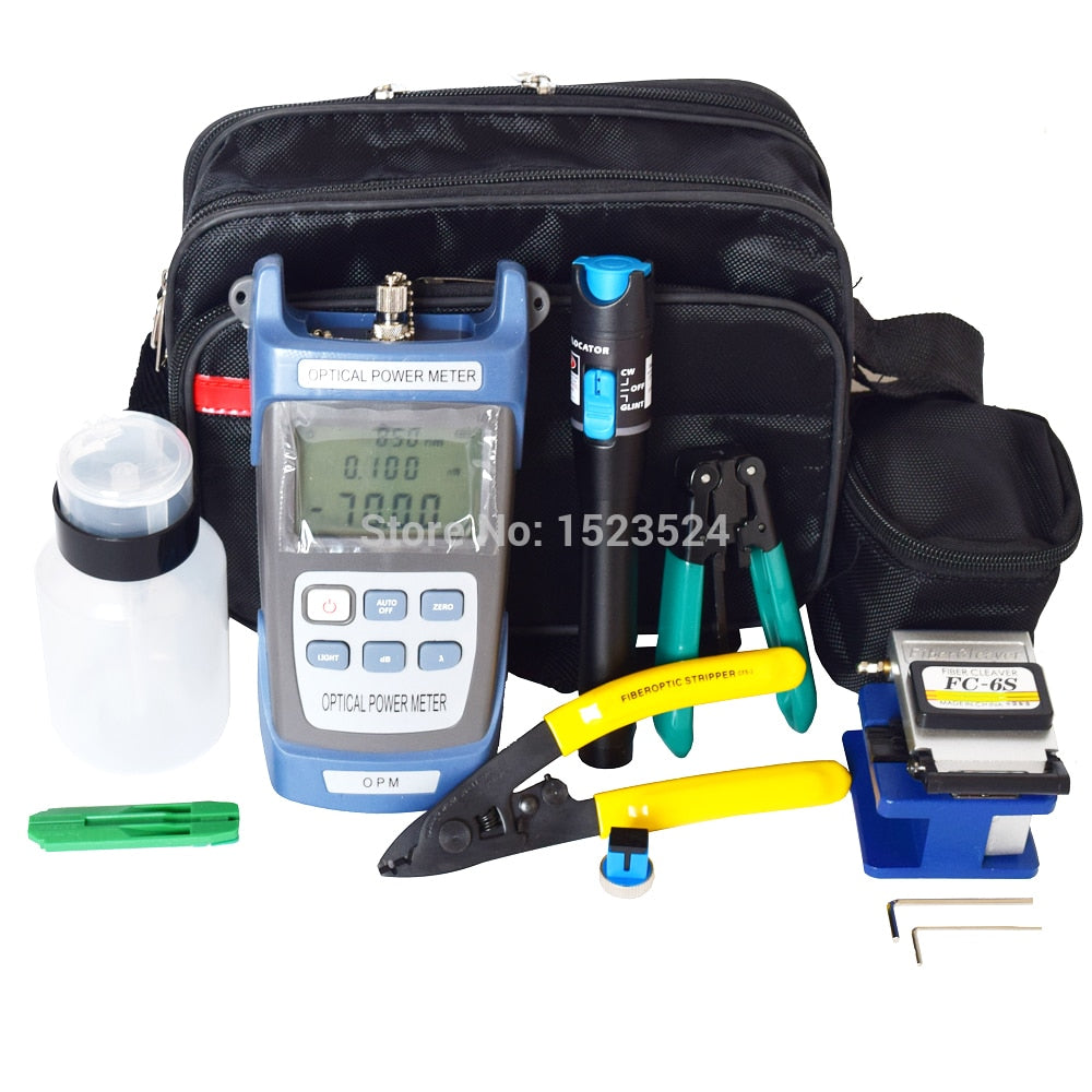 12pcs/set FTTH Fiber Optic Tool Kit with Fiber Cleaver -70~+10dBm Optical Power Meter Visual Fault Lcator 5km