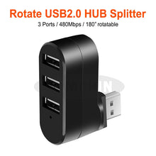 Load image into Gallery viewer, Mini Rotate 3 Ports USB Hub to USB 3.0 + 2 USB 2.0 Splitter Adapter Charging For PC Laptop Computer HUB USB Adapter
