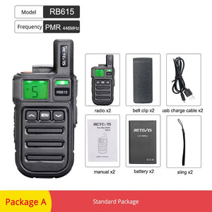 2pcs Retevis RB615/RB15 Mini PMR Walkie Talkie PMR446 PMR 446 Radio VOX Handsfree Two Way Radio with Vibration Wireless Cloning