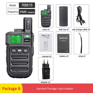 2pcs Retevis RB615/RB15 Mini PMR Walkie Talkie PMR446 PMR 446 Radio VOX Handsfree Two Way Radio with Vibration Wireless Cloning