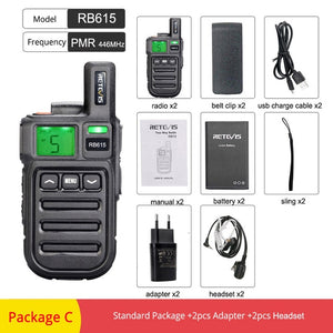 2pcs Retevis RB615/RB15 Mini PMR Walkie Talkie PMR446 PMR 446 Radio VOX Handsfree Two Way Radio with Vibration Wireless Cloning