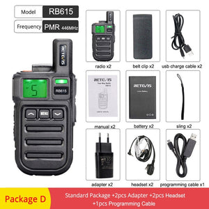 2pcs Retevis RB615/RB15 Mini PMR Walkie Talkie PMR446 PMR 446 Radio VOX Handsfree Two Way Radio with Vibration Wireless Cloning