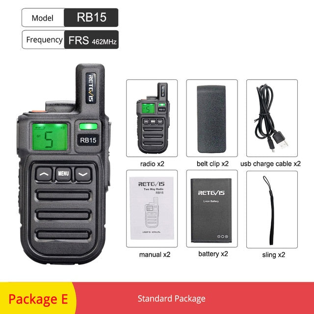 2pcs Retevis RB615/RB15 Mini PMR Walkie Talkie PMR446 PMR 446 Radio VOX Handsfree Two Way Radio with Vibration Wireless Cloning