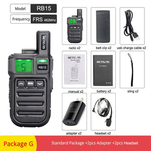 2pcs Retevis RB615/RB15 Mini PMR Walkie Talkie PMR446 PMR 446 Radio VOX Handsfree Two Way Radio with Vibration Wireless Cloning