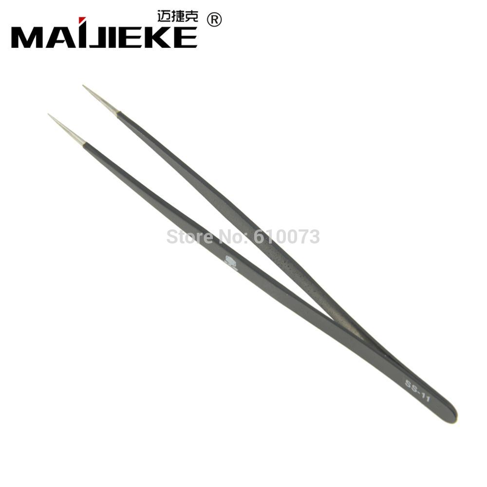 MAIJIEKE Stainless Steel Tweezers precision tweezer Fine Tip Straight Helvetic tech Phone Repair Multi Tools Anti-Magnetic SS-11